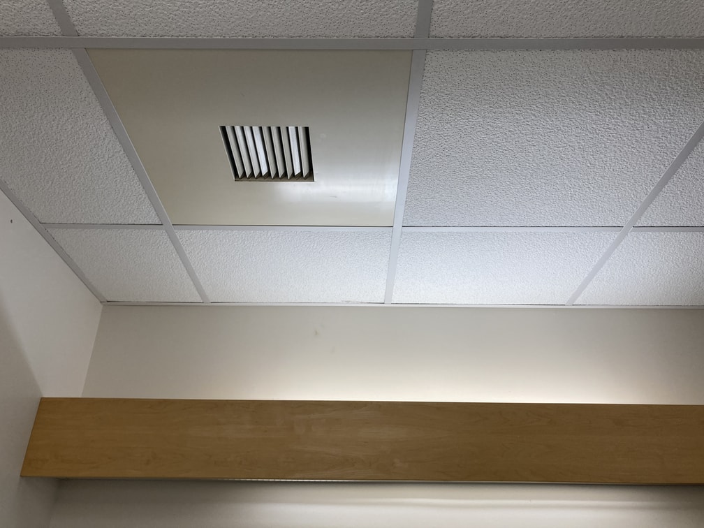 Off-white color ceiling tile similar to that of 70s design.