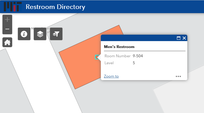 Screenshot of MIT Bathroom Directory bathroom 9-504 being mislabeled as a men's restroom.